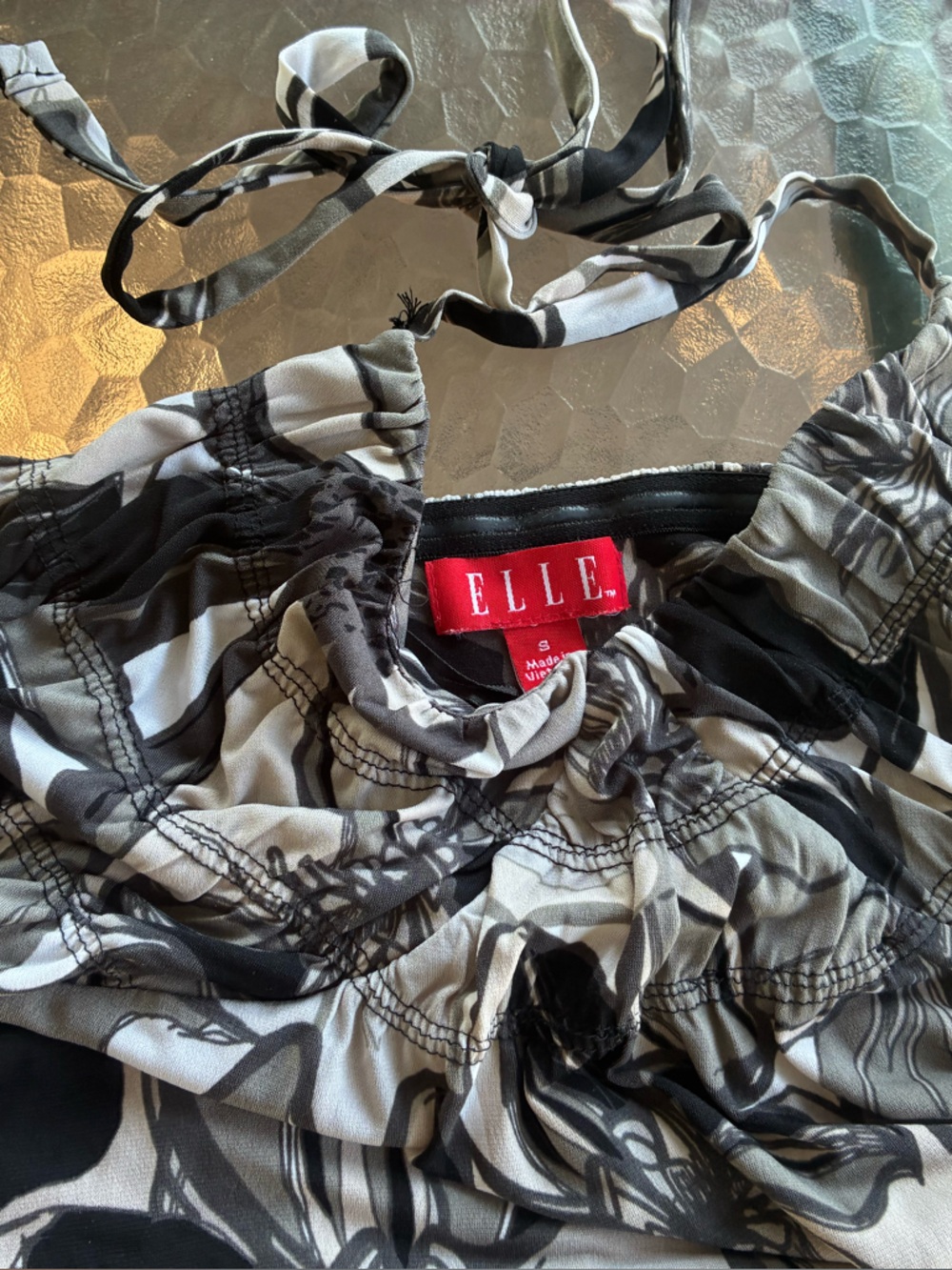ELLE Black and Gray Swirl Halter Top